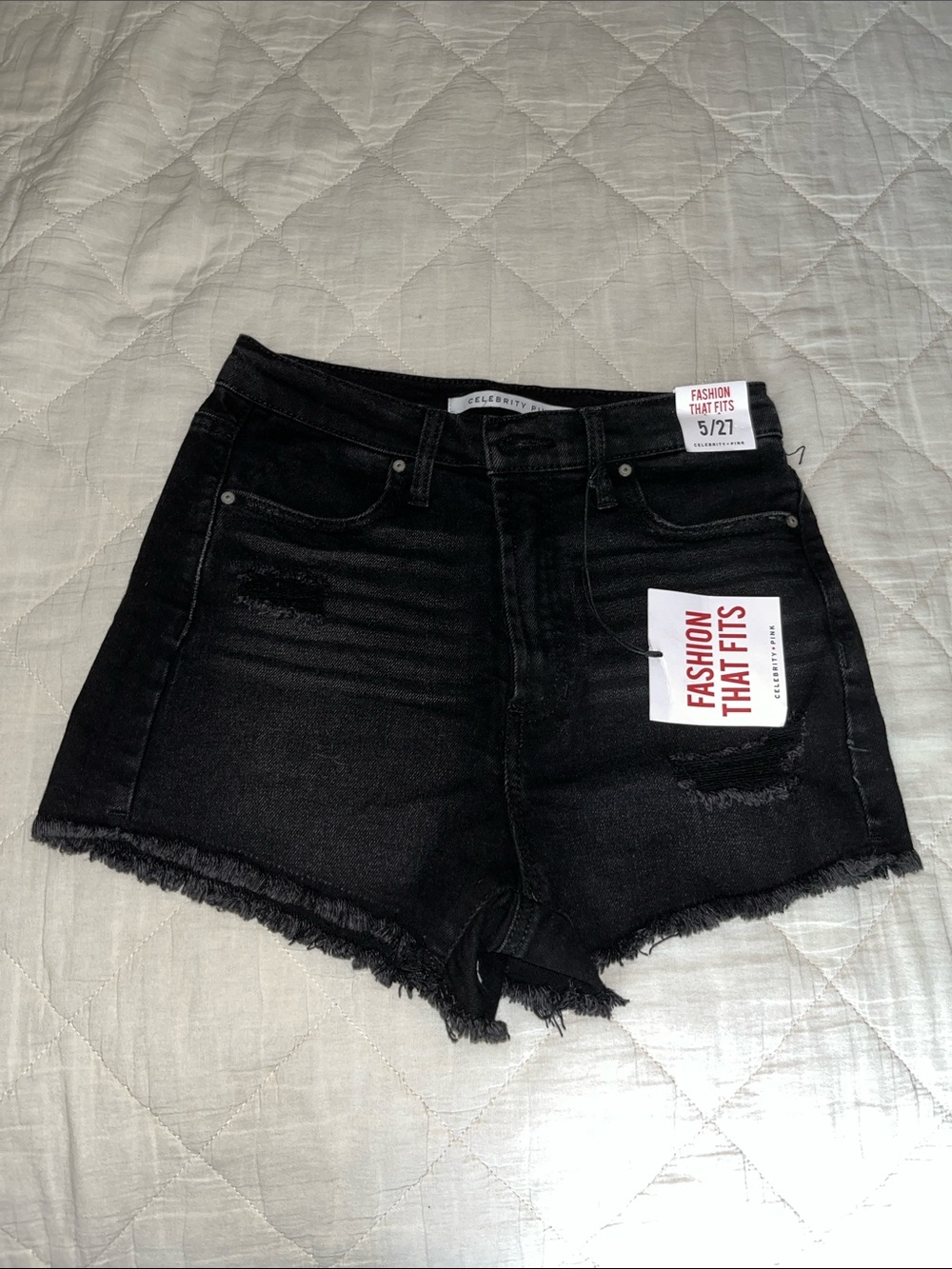 Celebrity Pink Black Frayed High-Rise Denim Shorts